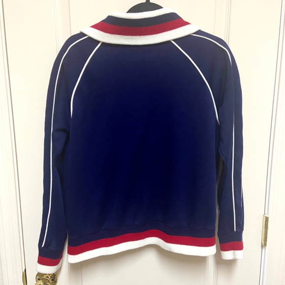 Vintage 70s Nordic Zip Up Sweater Jacket Navy Red White Retro Preppy Chaletcore - Picture 2 of 12